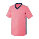 ユニセックス VネックTシャツ UZL3201-90(ピンクXネイビ 1枚 明石スクールユニフォームカンパニー ピンク杢×ネイビー杢 サイズL25-6529-0404 介護ユニフォーム
