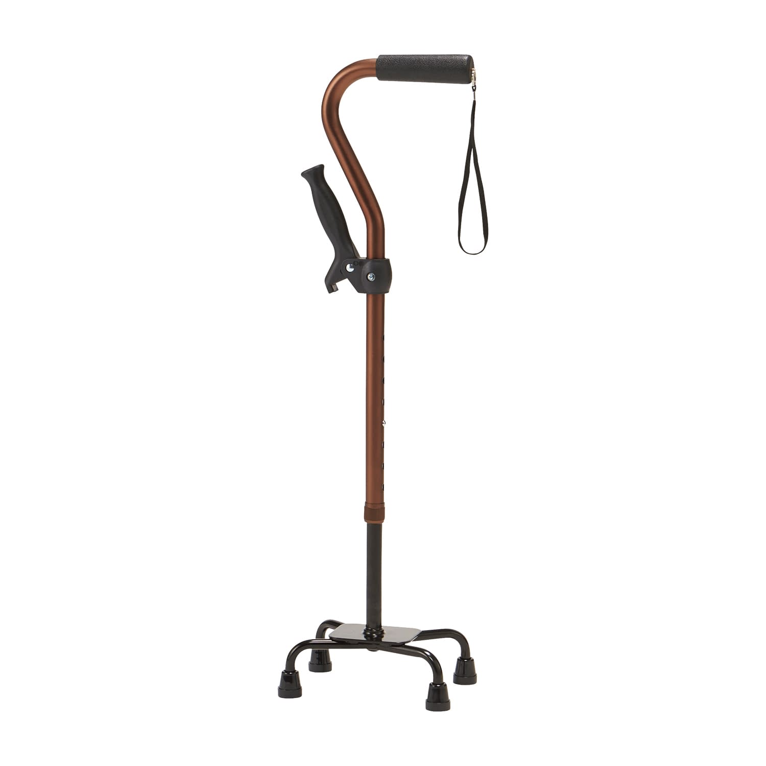 グリップ付き4点杖 AQS-10BR(ブラウン) 1本 マキテック ブラウン 25-5721-00 ステッキ 四点杖 杖 歩行補助 老人用 杖スタンド 安定 歩行支援 高齢者用 介護用品 折りたたみ 収納 軽量