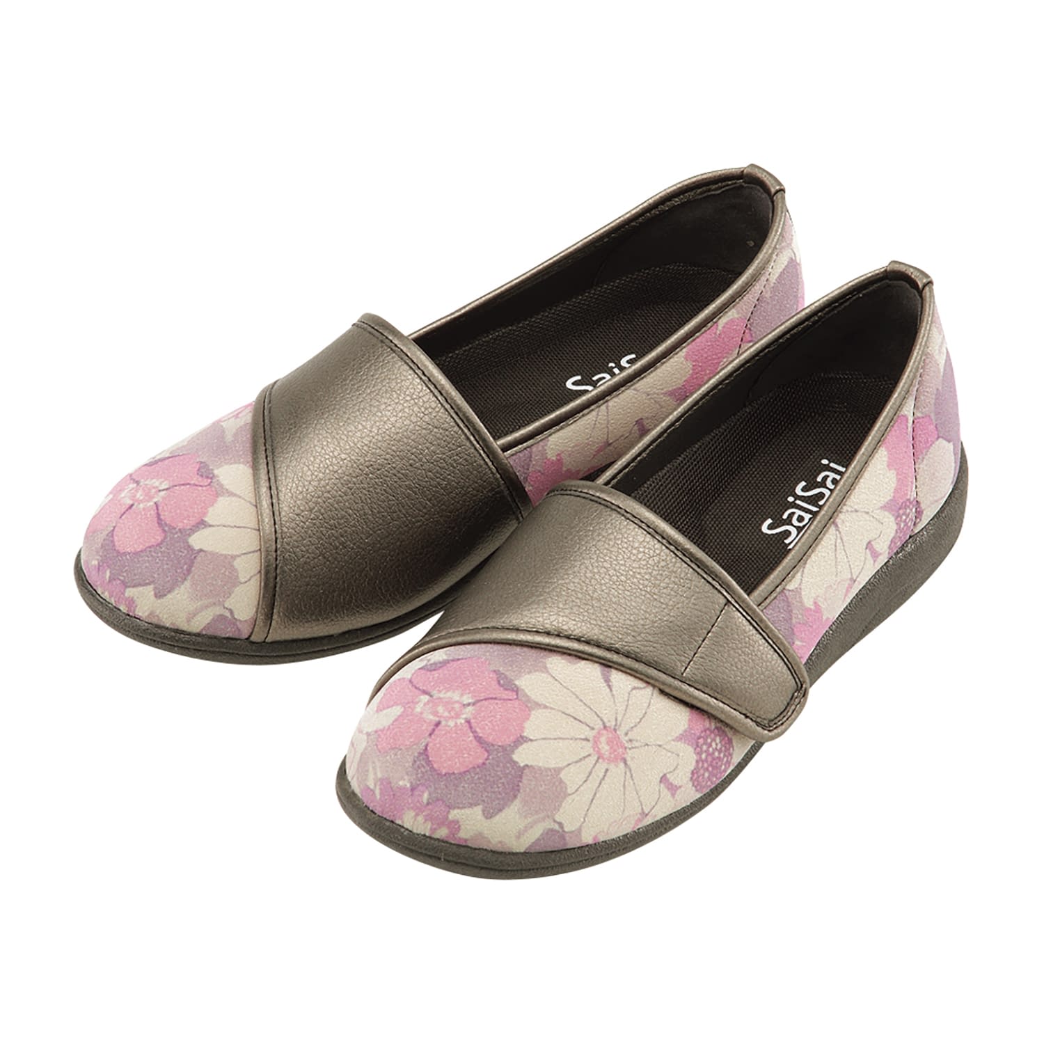 SaiSaiフラワープリント W940(22．0CM)パープル 1足 マリアンヌ フルールパープル 25-5805-21 くつ リハビリシューズ シューズ リハビリ