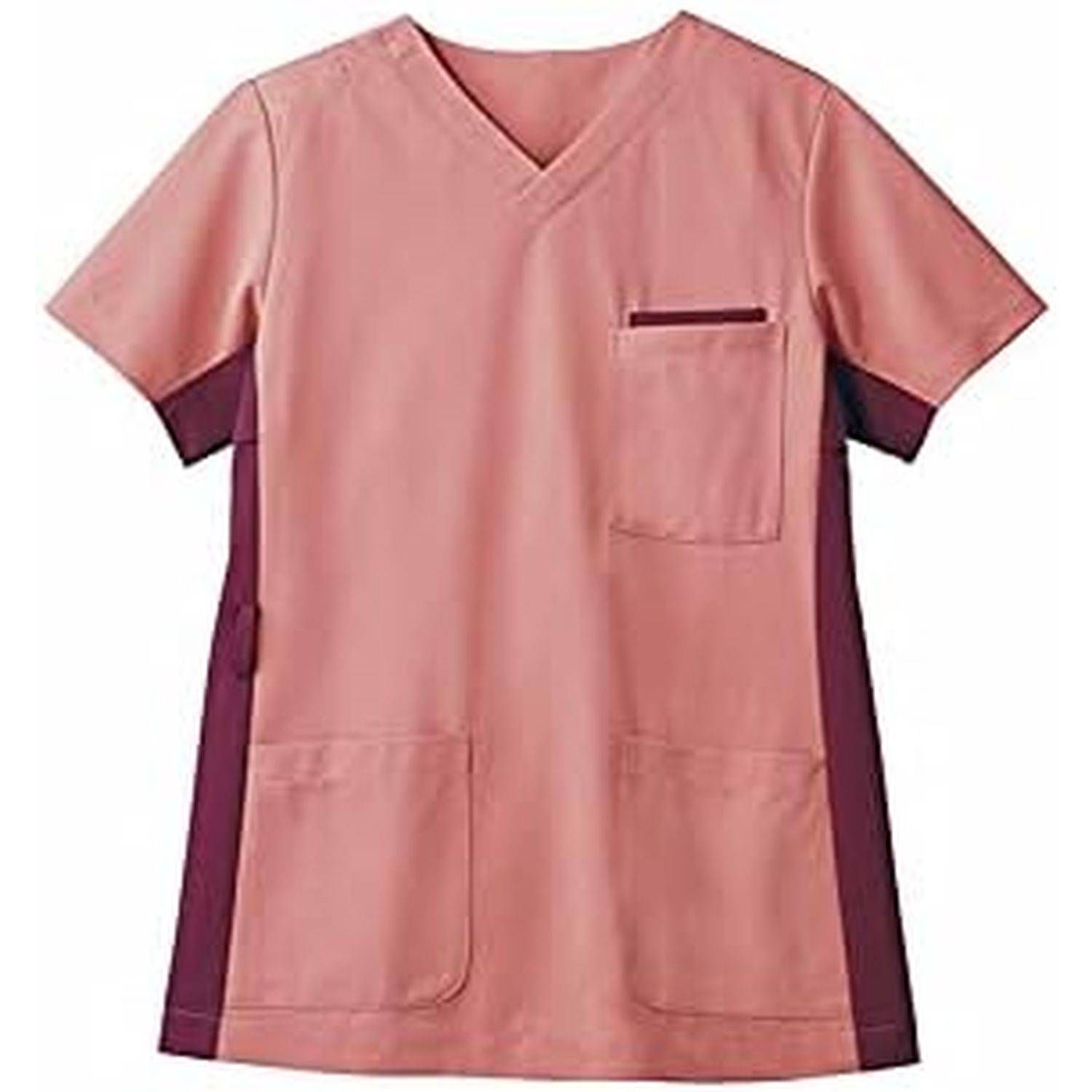 スクラブ(男女兼用・半袖) 24-6528-0208 6L 72-722(コーラルレッド/ワイン)