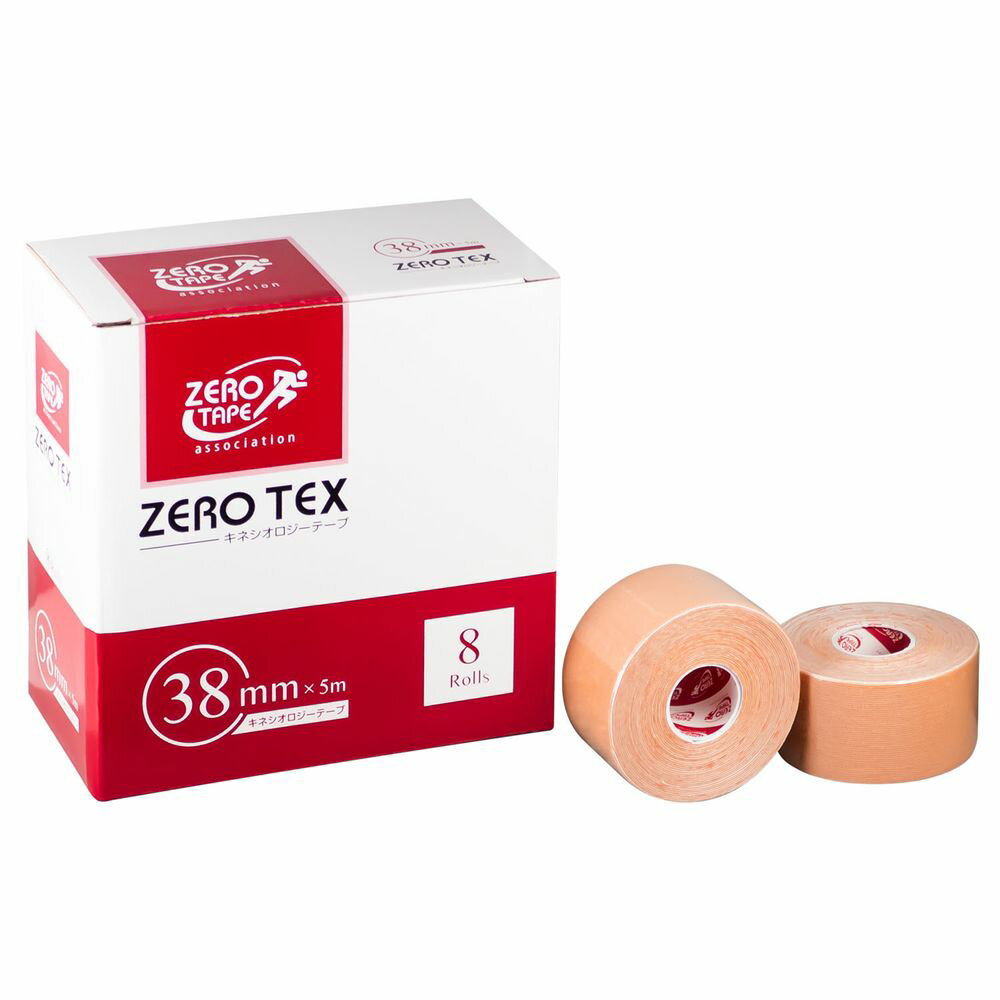 ゼロテックスキネシオテープ 38MMX5M(8コ) スポーツテープ 筋肉サポート 粘着テープ 関節保護 圧迫包帯 疲労回復 柔軟性向上 運動補助 トレーニングケア フィットネスケア