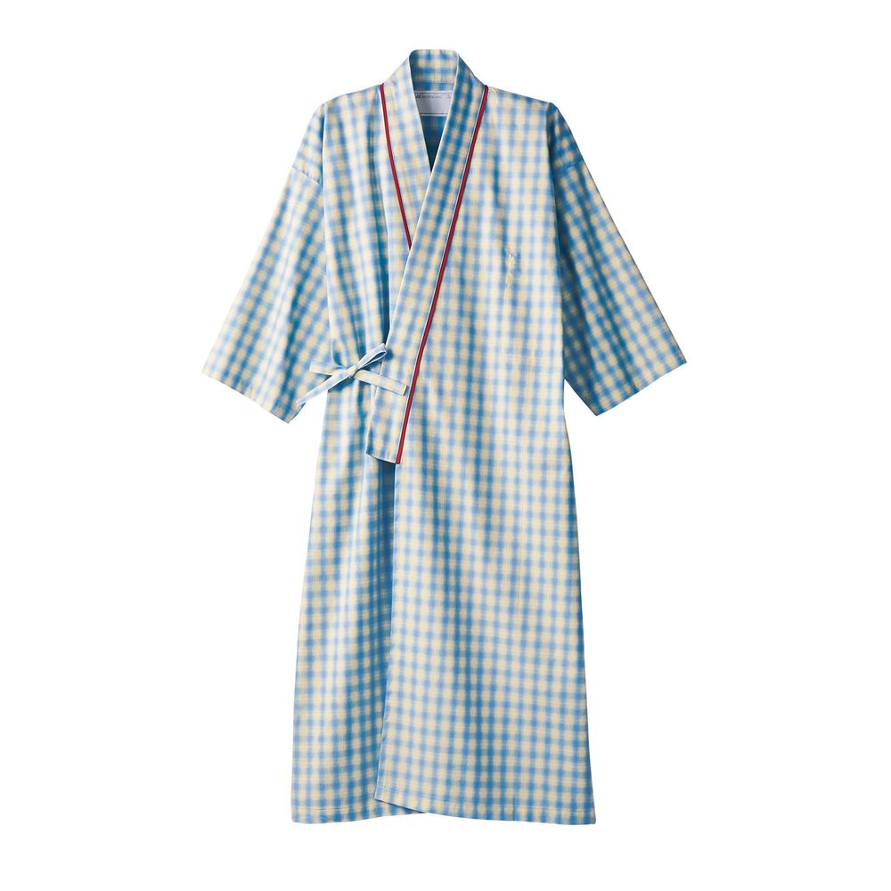 患者衣(男女兼用・8分袖)ガウン式 59-411(サックス/ベージュ) L 病院用衣料 医療用衣類 介護服 入院必需品 保護衣 検診用衣類 クリニック衣類 病院用ガウン 綿100% 通気性