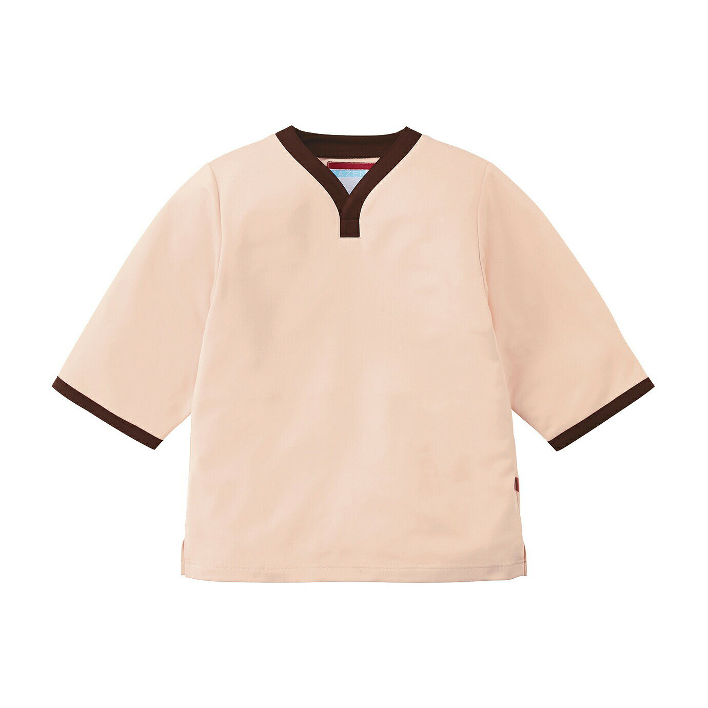 ニット検診衣上衣 301-43 サーモンXブラウン 24-9864-02 KAZEN