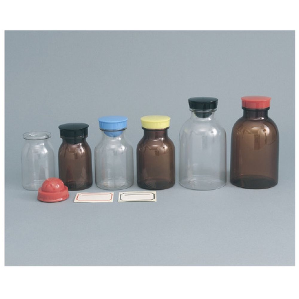 散薬瓶（PC製）透明 キャップ：赤 300CC 1本 エムアイケミカル 08-2960-0203