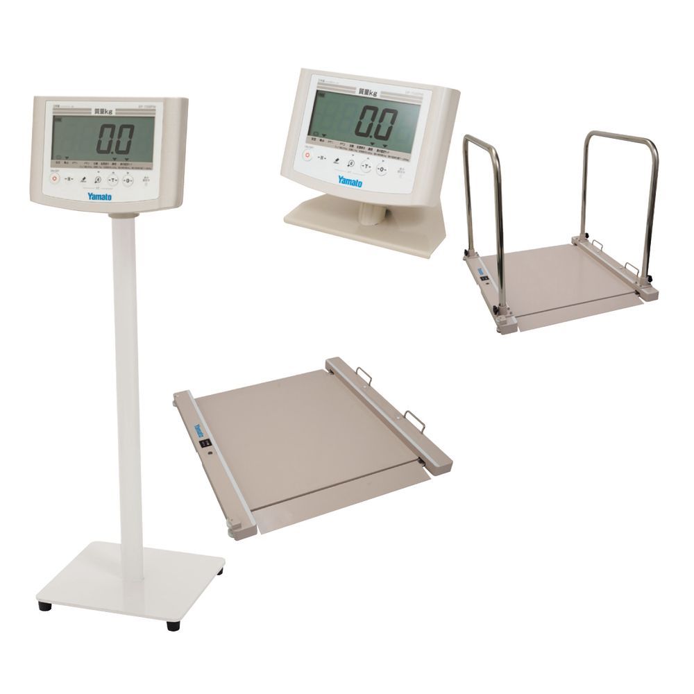 ●精度等級3級●厚さ25mmの載台の超低床型車いす用デジタル体重計●手すり装着で1台2役になります●表示部と本体は無線通信式●ワンタッチ風袋引き、プリセット風袋引き機能付。●松吉医科器械｜総合カタログ｜医療・介護・ドクター・ナース