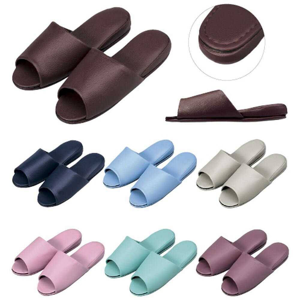 名入れ抗菌レザー調スリッパ（前開き）ブルー 10ソクグミ 3組 オーミケンシ 23-5560-0106