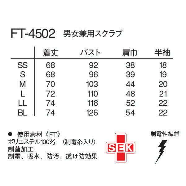 ナガイレーベン 男女兼用スクラブ FT-4502 サイズM Tライトグリーン 2