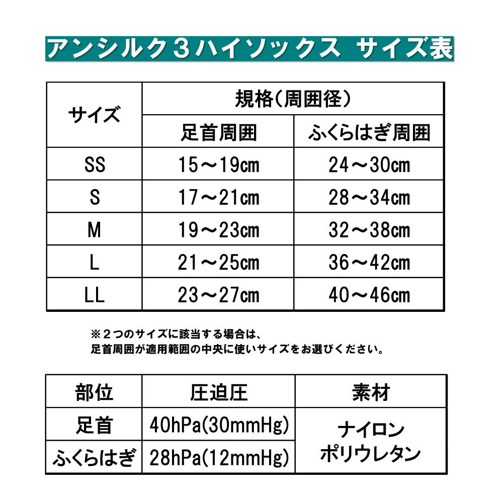 アンシルク3 (ハイソックス) つま先無 (S M L LL) ブラック 1足 アルケア 23-6318 着圧ソックス 着圧 むくみ 弾性ストッキング ナース 立ち仕事 オフィス 2