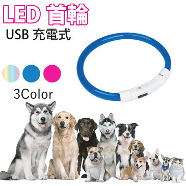 【送料無料】 首輪 犬 LED おしゃれ 大型犬 中型犬 小型犬 夜 光る 散歩 安全 35cm 50cm 70cm USB充電 光る首輪 自由にカット可能