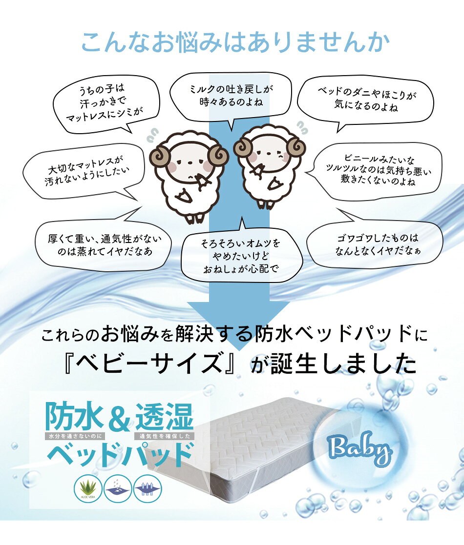 【SS期間限定10%オフ】赤ちゃん おねしょ 防水 ベッドパッド 防ダニ アレルギー対策 60cm×90cm スペイン直輸入 防水ベッドパッド [3]