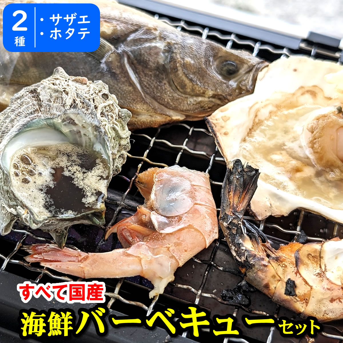 【送料無料】国産　ホタテ（片貝）とサザエの海鮮バーベキューセ