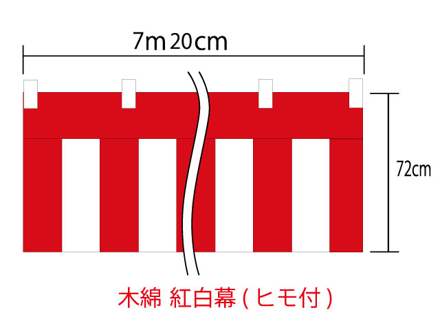 紅白幕72cm×720cm(4間) チチ付綿100％(金巾)　顔料染
