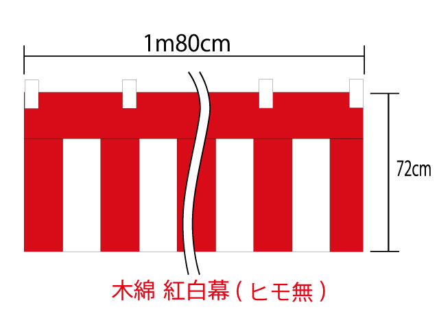 紅白幕72cm×180cm(1間) チチ付綿100％(金巾) 顔料染
