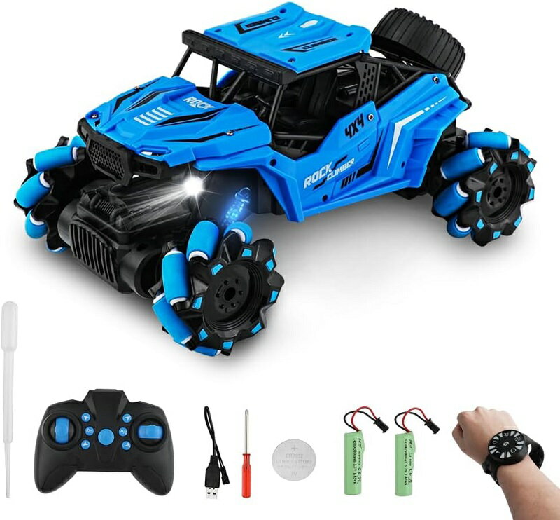 【15倍ポイント】ドリフトラジコン ラジコンカー rcカー オフロード 4wd 四駆 360°回転 2.4GHz USB充電式 LED&音楽搭載 時計リモコン&ハンド操作リモコン付き 子供向け 誕生日 プレゼント