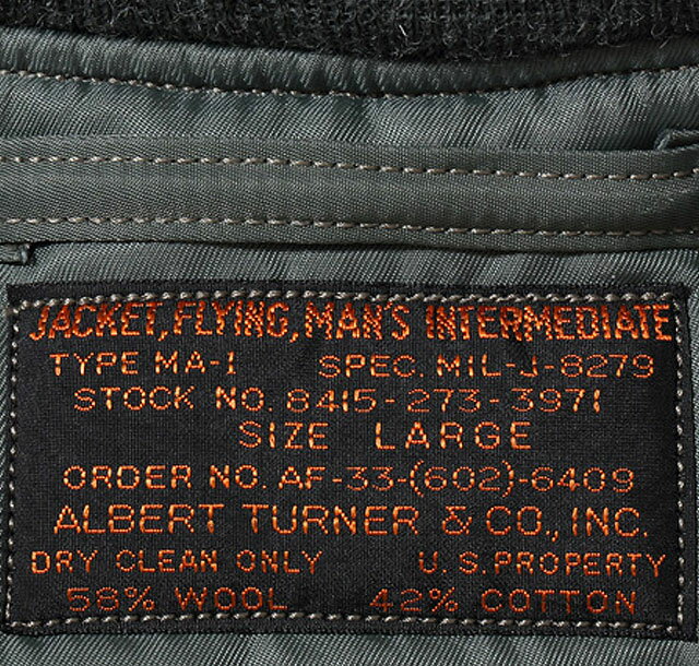 BUZZ RICKSON'S バズリクソンズ ミリタリーType MA-1 “ALBERT TURNER & CO., INC.”No.BR14900-01(SAGE GREEN)