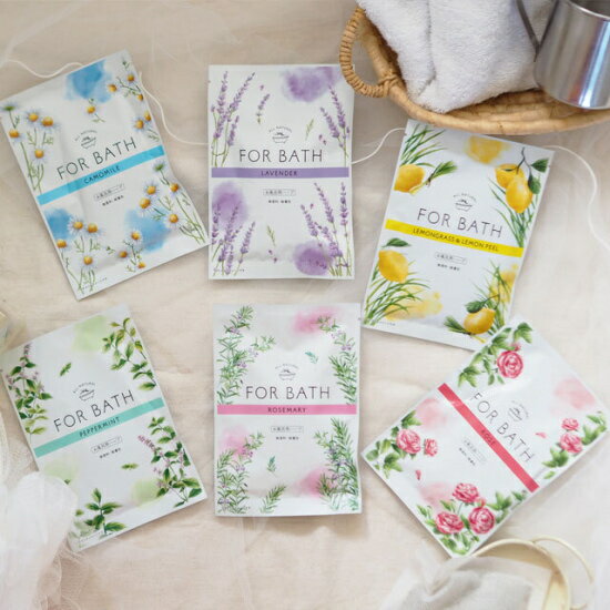 お風呂用ハーブ ハーブ100％の自然派「フォアバス」10 ×6種類　ラベンダー・ローズマリー・ペパーミント・ローズ・カモミール・レモングラス＆レモンピール