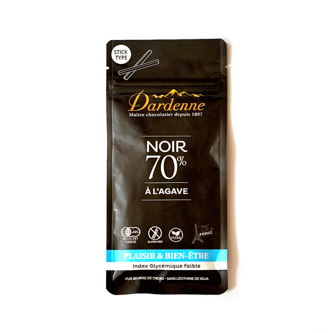 チョコレート【有機チョコレートステイック×12×4セット】1897年創業の⾧い歴史を持つフランスの老舗ダーデン社がペルー産フェアトレードのカカオ豆を使用して砂糖の代わりに低GI甘味料であるアガベシュガーを使用してダークチョコレートを製造しました。