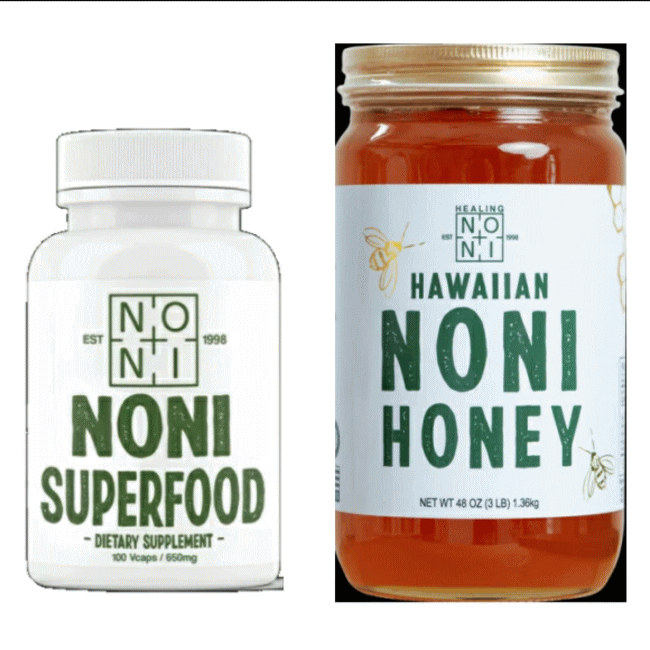 生蜂蜜 69歳現役ゴルフインストラクターの朝習慣【ノニ カプセルパウダー100% (650mg)＆ハワイアンハニー510g 】 生はちみつ非加熱 生命力の強い140種類の栄養素を含むミラクルフルーツ「ノニ」の花から採取した蜂蜜