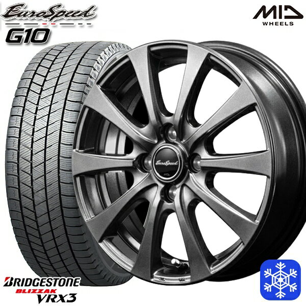 【取付対象】175/65R15 アクア フィット 2022〜2023年製 ブリヂストン ブリザック VRX3 MID ユーロスピード G10 メタリックグレー 15インチ 5.5J 4穴 100 スタッドレスタイヤホイール4本セット 送料無料