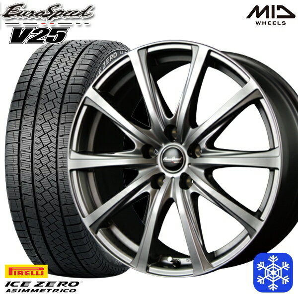 【取付対象】195/65R15 30/50プリウス インプレッサ 2022〜2023年製 ピレリ アイスゼロアシンメトリコ MID ユーロスピード V25 メタリックグレー 15インチ 6.0J 5穴 100 スタッドレスタイヤホイール4本セット 送料無料