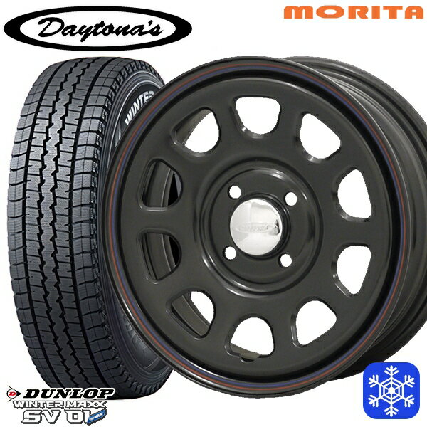 【新品 スタッドレス1台分4本セット】 155/80R14 プロボックス サクシード 2021〜2022年製 DUNLOP ダンロップ ウィンターマックス SV01 MRT DAYTONA'S デイトナ ブラック 14インチ 6.0J 4H100