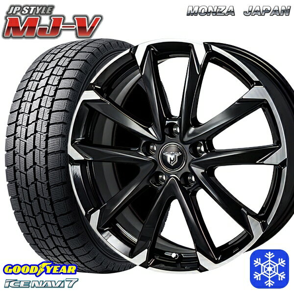 【取付対象】215/65R16 98Q アルファード ヴェルファイア 2023年製 グッドイヤー アイスナビ7 MONZA JPスタイル MJ-V ブラックメタリック/ポリッシュ 16インチ 6.5J 5穴 114.3 スタッドレスタイヤホイール4本セット 送料無料