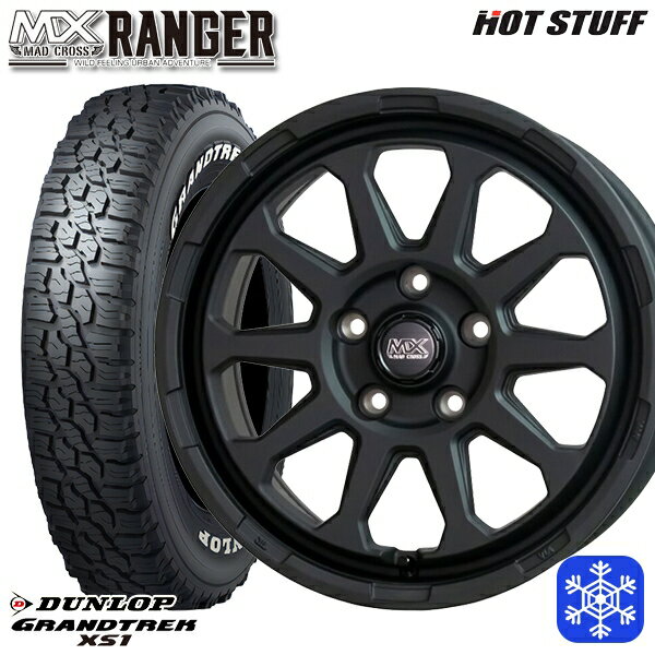 【新品 スタッドレス1台分4本セット】 215/70R16 100Q デリカD5 2024〜2025年製 ダンロップ グラントレック XS1 ホワイトレター HotStuff マッドクロス レンジャー マットブラック 16インチ 7.0J 5H114.3 114.3