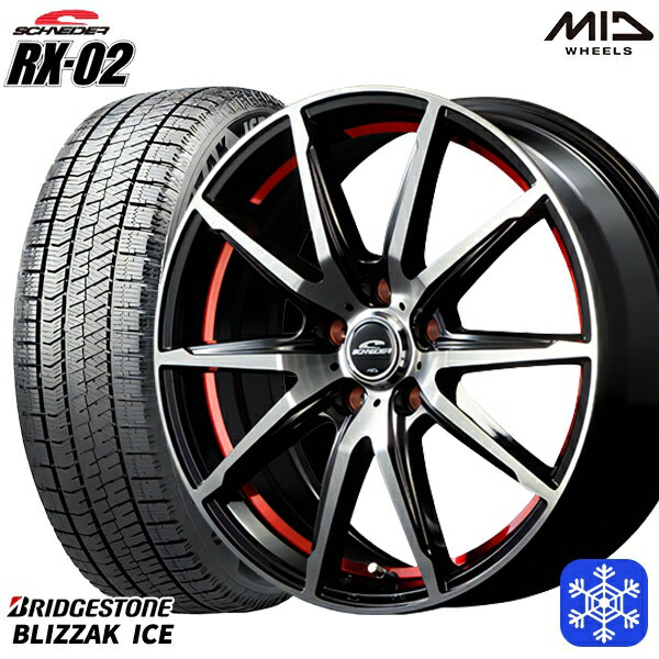 【取付対象】215/45R17 プリウス レガシィ 2022年製 ブリヂストン ブリザックアイス MID シュナイダー RX-02 RED 17インチ 7.0J 5穴 100 スタッドレスタイヤホイール4本セット 送料無料