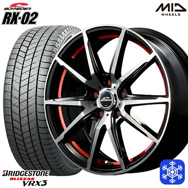 【取付対象】215/45R17 プリウス レガシィ 2022〜2023年製 ブリヂストン ブリザック VRX3 MID シュナイダー RX-02 RED 17インチ 7.0J 5穴 100 スタッドレスタイヤホイール4本セット 送料無料