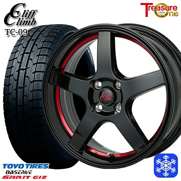【新品 スタッドレス1台分4本セット】 185/60R16 アクア デミオ ノート 2022〜2023年製 トーヨー ガリット ギズ トレジャーワン クリフクライム TC09 BK/レッド 16インチ 6.0J 4H100