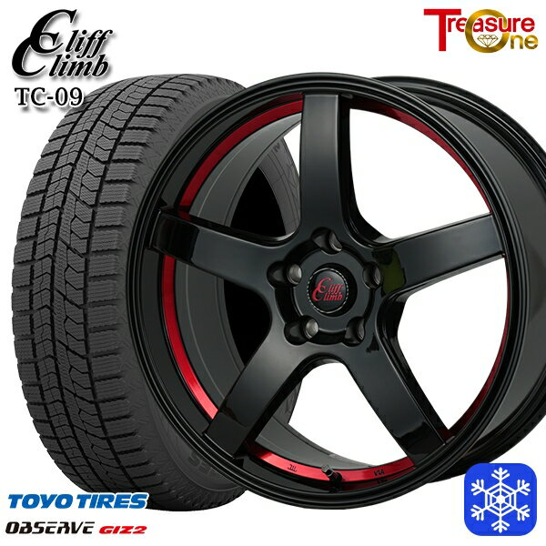 【新品 スタッドレス1台分4本セット】 215/55R17 カムリ ヴェゼル 2023〜2024年製 トーヨー オブザーブ ギズ2 トレジャーワン クリフクライム TC09 BK/レッド 17インチ 7.0J 5H114.3