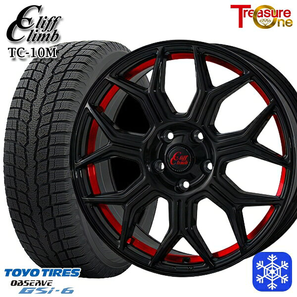【新品 スタッドレス1台分4本セット】 225/60R18 RAV4 NX 2022〜2023年製 トーヨー オブザーブ GSi-6 トレジャーワン クリフクライム TC10M BK/レッド 18インチ 8.0J 5H114.3