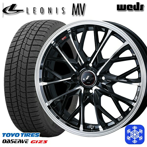 【取付対象】185/60R15 ヤリス ヴィッツ 2024年製 トーヨー オブザーブ ギズ3 Weds ウェッズ レオニス MV PBMC 15インチ 5.5J 4H100 スタッドレスタイヤホイール4本セット