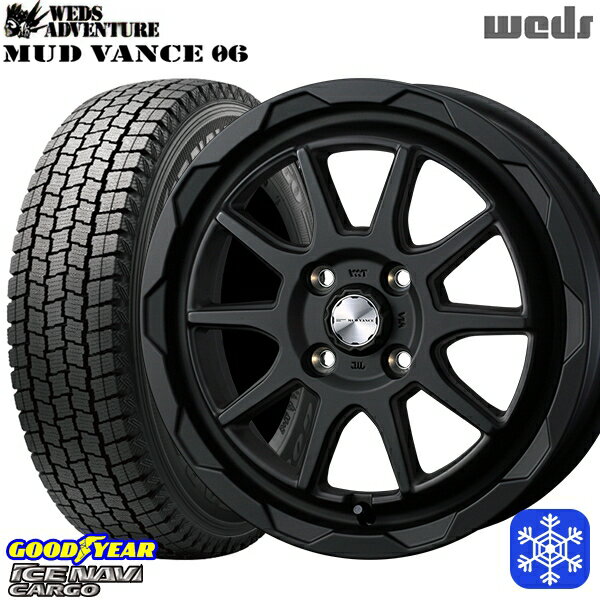 【新品 スタッドレス1台分4本セット】 145/80R12 80/78N 2024〜2025年製 グッドイヤー アイスナビカーゴ Weds マッドヴァンス06 フルマットブラック 12インチ 4.0J 4H100