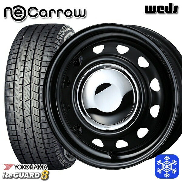 【新品 スタッドレス1台分4本セット】 165/55R14 モコ ルークス 2025年製 ヨコハマ アイスガード8 IG80 Weds ウェッズ ネオキャロ セミマットブラック/クロームキャップ 14インチ 4.5J 4H100