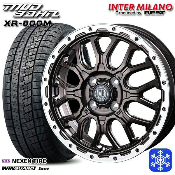 【取付対象】165/55R14 モコ ルークス 2023年製 ネクセン WINGUARD ice2 インターミラノ マッドバーン XR-800M GBR/RP 14インチ 4.5J 4穴 100 スタッドレスタイヤホイール4本セット 送料無料