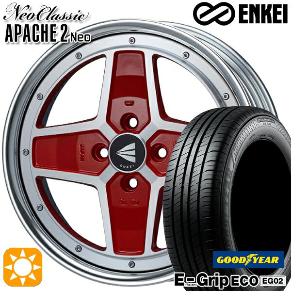 【取付対象】N-BOX 165/50R16 75V グッドイヤー エフィシェントグリップ EG02 ENKEI ネオクラシック アパッチ2 ネオ [Lo Disk] マシニングレッド 16インチ 5.0J 4H100 サマータイヤホイールセット