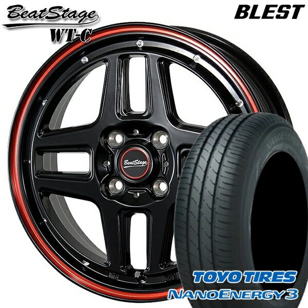 【取付対象】165/60R14 75H トーヨー ナノエナジー3 ブレスト ビートステージ WT-C ブラックレッドライン 14インチ 4.5J 4H100 サマータイヤホイールセット