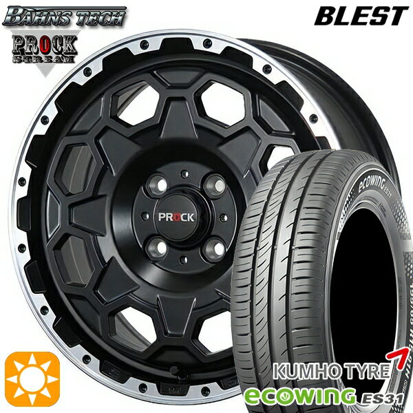 【取付対象】175/65R15 84H クムホ エコウィング ES31 ブレスト バーンズテック プロックストリーム セミグロスブラック 15インチ 6.0J 4H100 サマータイヤホイールセット