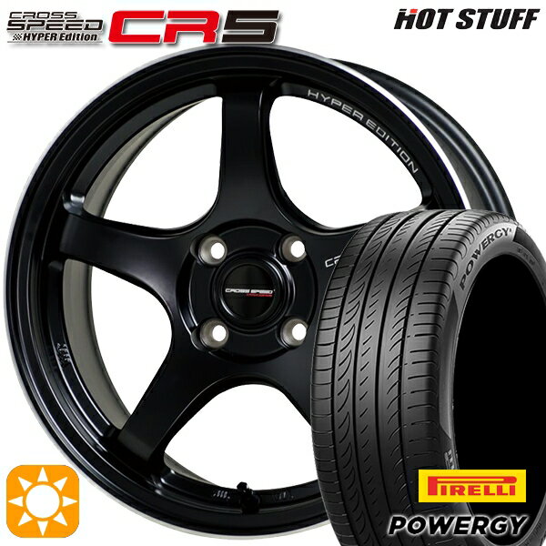 【取付対象】マツダ2 ノート 195/55R16 87V ピレリ パワジー HotStuff ホットスタッフ クロススピード CR5 セミグロスブラック 16インチ 6.0J 4H100 サマータイヤホイールセット