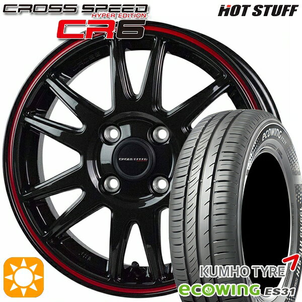 【取付対象】フィット アクア 185/60R15 84H クムホ エコウィング ES31 HotStuff ホットスタッフ クロススピード CR6 グロスガンメタレッドライン 15インチ 5.5J 4H100 サマータイヤホイールセット