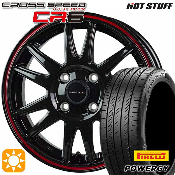 【取付対象】フィット アクア 185/60R15 84H ピレリ パワジー HotStuff ホットスタッフ クロススピード CR6 グロスガンメタレッドライン 15インチ 5.5J 4H100 サマータイヤホイールセット