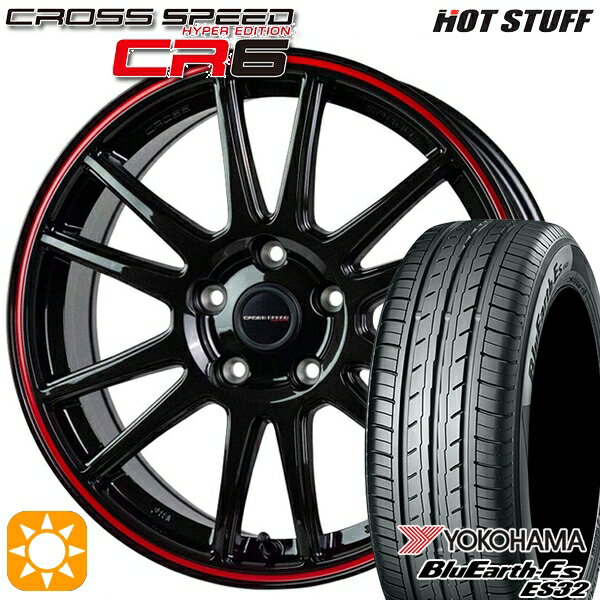 【取付対象】セレナ 215/40R18 85W ヨコハマ ブルーアース ES32 HotStuff ホットスタッフ クロススピード CR6 グロスガンメタレッドライン 18インチ 7.5J 5H114.3 サマータイヤホイールセット