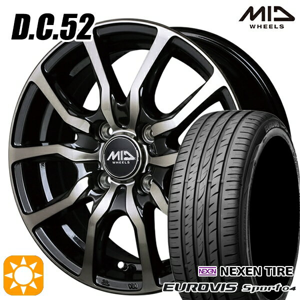 【取付対象】165/60R14 75H ロードストーン ユーロビズ Sport 04 MID ユーロスピード DC52 ブラックポリッシュ+アーミーブラッククリア 14インチ 4.5J 4H100 サマータイヤホイールセット
