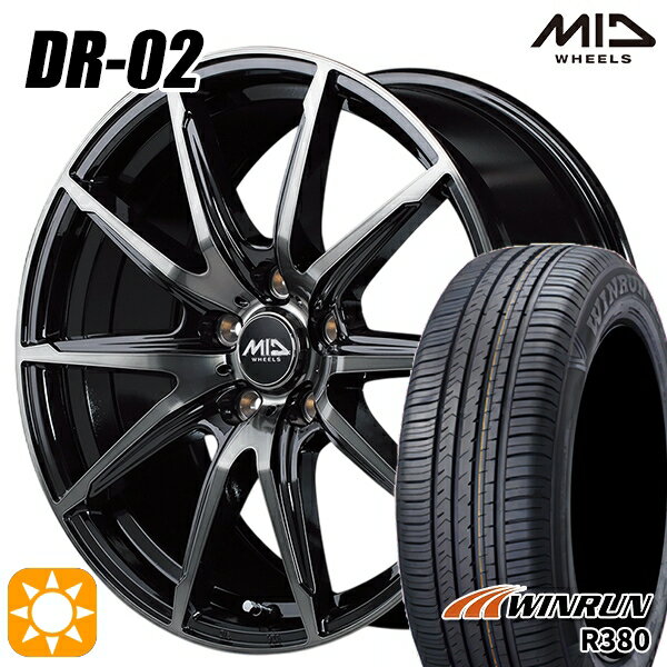 【取付対象】プリウスα ストリーム 205/60R16 92H ウィンラン R380 MID シュナイダー DR02 ブラックポリッシュ＋ブラッククリア 16インチ 6.5J 5H114.3 サマータイヤホイールセット