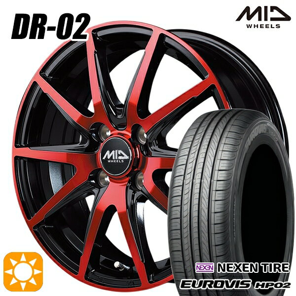【取付対象】155/65R14 ネクセン ロードストーン ユーロビズ HP02 MID シュナイダー DR02 ブラックポリッシュ＋レッドクリア 14インチ 4.5J 4H100 サマータイヤホイールセット