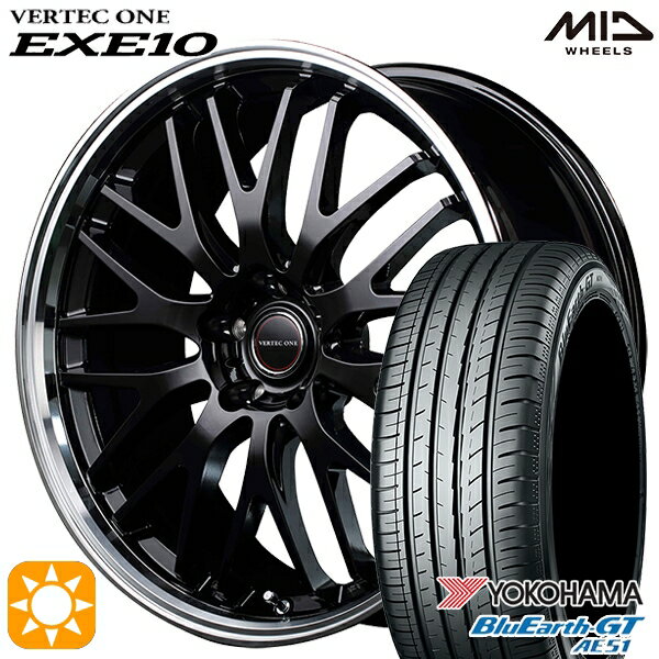 5/15ポイント5倍★プリウス カローラツーリング 215/45R17 91W XL ヨコハマ ブルーアースGT AE51 MID ヴァーテックワン EXE10 17インチ 7.0J 5H100 グロッシーブラック/リムポリッシュ サマータイヤホイールセット