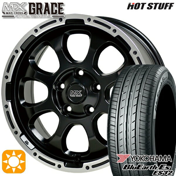 【取付対象】プリウスα ストリーム 205/60R16 92H ヨコハマ ブルーアース ES32 HotStuff マッドクロス グレイス GB/P 16インチ 7.0J 5H114.3 サマータイヤホイールセット