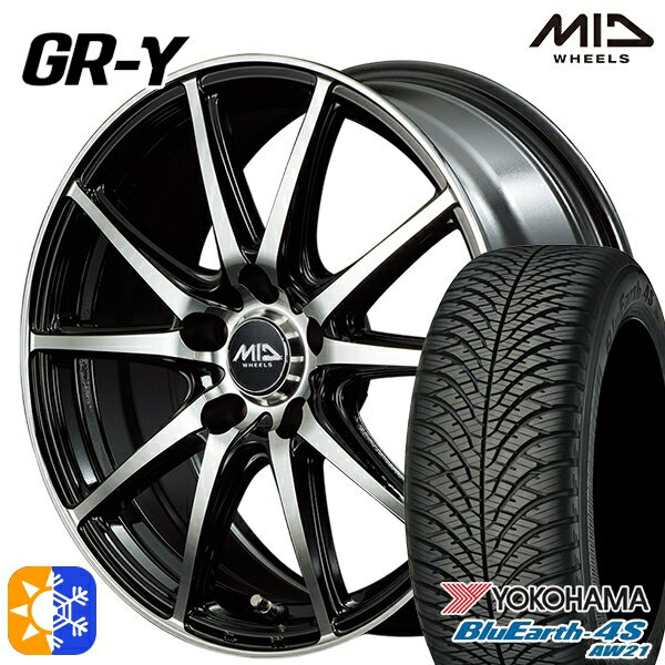 エクストレイル フォレスター 225/60R17 103V ヨコハマ ブルーアース 4S AW21 MID ファイナルスピード GR-ガンマ 17インチ 7.0J 5H114.3 ブラックポリッシュ オールシーズンタイヤホイールセット