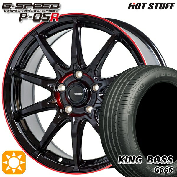 【取付対象】225/45R18 95W XL キングボス G866 HotStuff ジースピード P-05R ブラックレッドクリア 18インチ 8.0J 5H114.3 サマータイヤホイールセット